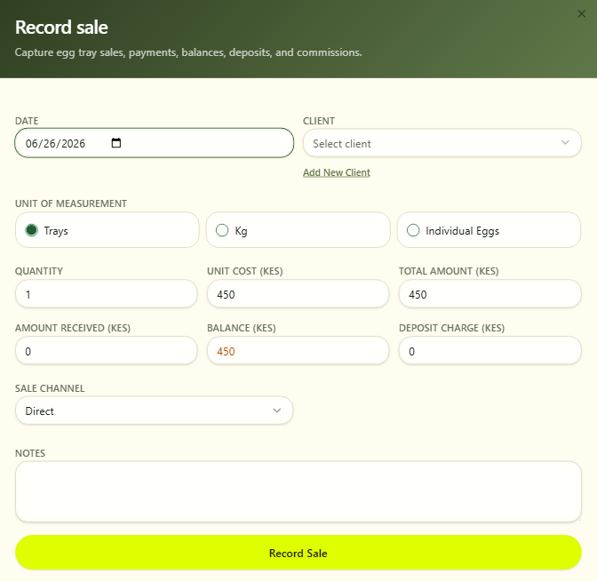 Poultry record sale form